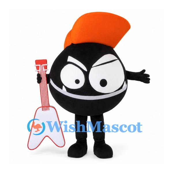 Music Note Character Mascot Costume in Black with Orange Cap
