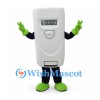 Digital Meter Mascot Costume in Gray with Green Gloves and Shoes