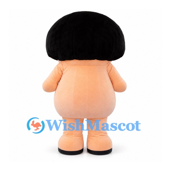 Doll Mascot Costume with Black Bob Hair and Peach Body