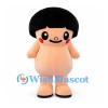 Doll Mascot Costume with Black Bob Hair and Peach Body