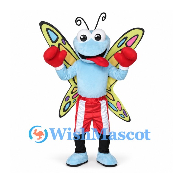 Butterfly Mascot Costume with Colorful Wings and Red Boxing Gloves