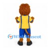 Lion Mascot Costume with Yellow Sports Shirt and Blue Shorts