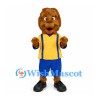 Lion Mascot Costume with Yellow Sports Shirt and Blue Shorts