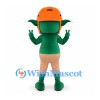 Goblin Mascot Costume in Green with Orange Hard Hat and Beige Shorts