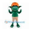 Goblin Mascot Costume in Green with Orange Hard Hat and Beige Shorts