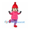 Girl Mascot Costume with Red Knit Hat and Pink Winter Coat