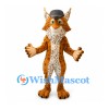 Lynx Mascot Costume with Orange Spotted Body and Gray Cap