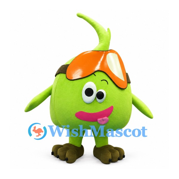 Alien Mascot Costume in Green with Orange Headphones