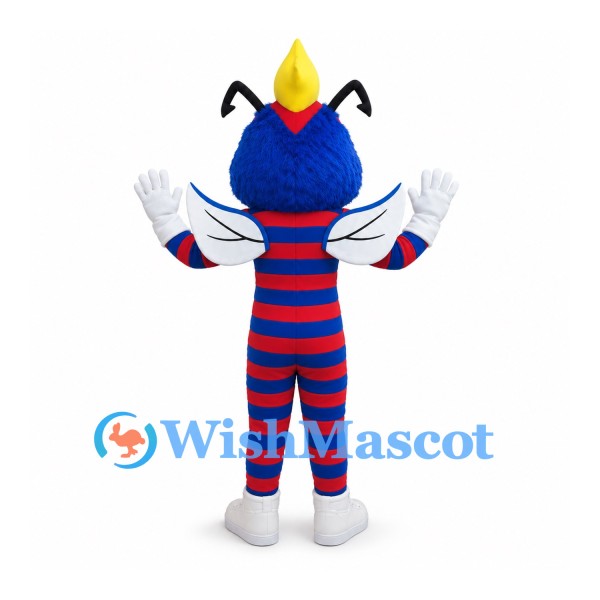 Insect Mascot Costume with Blue Head and Red Blue Striped Body