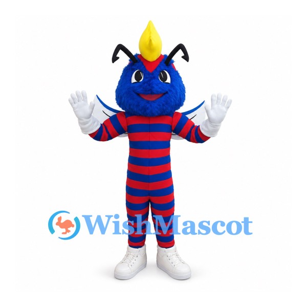 Insect Mascot Costume with Blue Head and Red Blue Striped Body