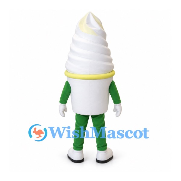 Soft Serve Ice Cream Mascot Costume with White Swirl and Green Limbs