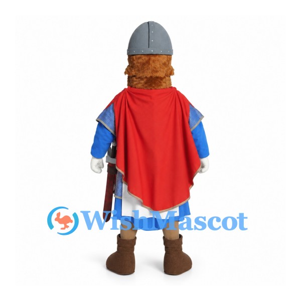 Knight Mascot Costume with Blue Cross Tunic and Red Cape