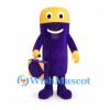 Cylinder Character Mascot Costume in Purple with Yellow Head and Suitcase