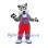 Wolf Mascot Costume in Gray with Red Overalls and Blue Bib