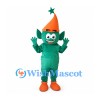 Elf Mascot Costume in Green with Orange Cone Hat and Star