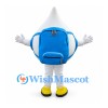 Water Drop Mascot Costume in White with Blue Backpack