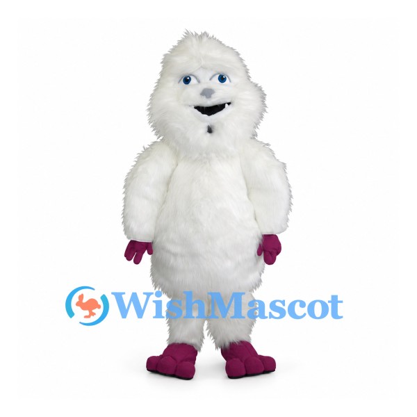 Yeti Mascot Costume in White with Purple Hands and Feet