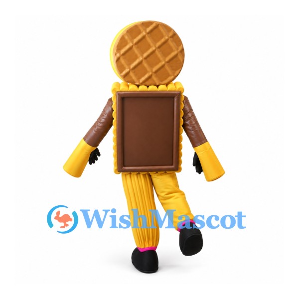 Waffle Mascot Costume with Chocolate Panel and Yellow Striped Pants