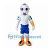 Soccer Ball Mascot Costume with Muscular White Body and Blue Shorts