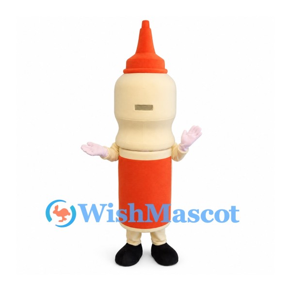 Glue Bottle Mascot Costume with Orange Nozzle and Cream Body