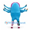 Spider Mascot Costume in Blue with Pink Mouth and Multiple Arms