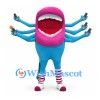 Spider Mascot Costume in Blue with Pink Mouth and Multiple Arms