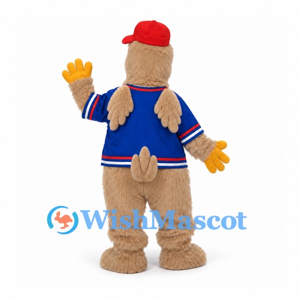 Bird Mascot Costume with Blue Sports Jersey and Red Cap