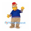 Bird Mascot Costume with Blue Sports Jersey and Red Cap