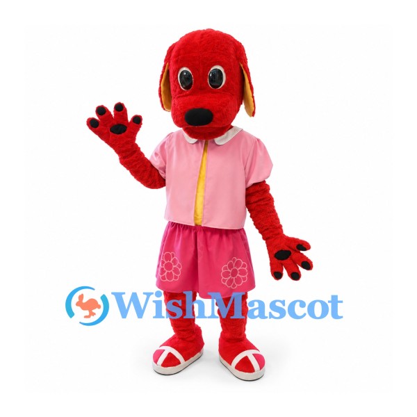 Dog Mascot Costume in Red with Pink Shirt and Shorts