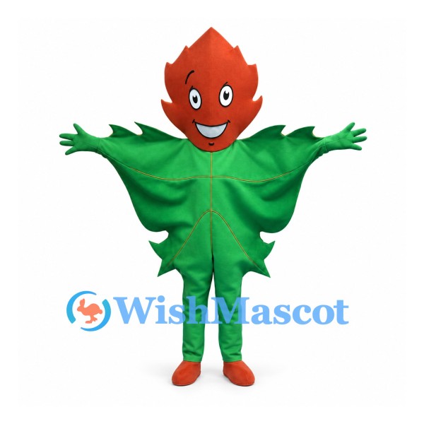 Leaf Mascot Costume in Green with Orange Leaf Head