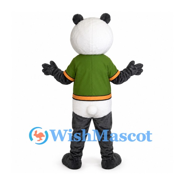 Panda Mascot Costume with Green Shirt and White Shorts