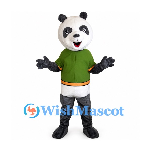 Panda Mascot Costume with Green Shirt and White Shorts