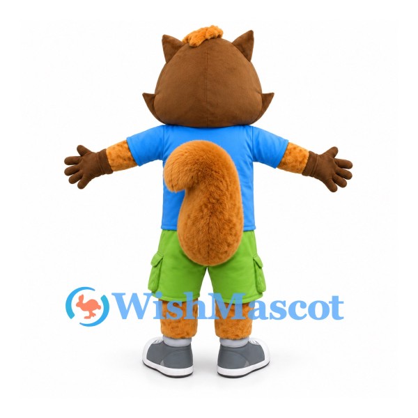 Squirrel Mascot Costume with Blue Shirt and Green Shorts