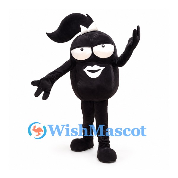 Monster Mascot Costume in Black with Pigtails and White Face