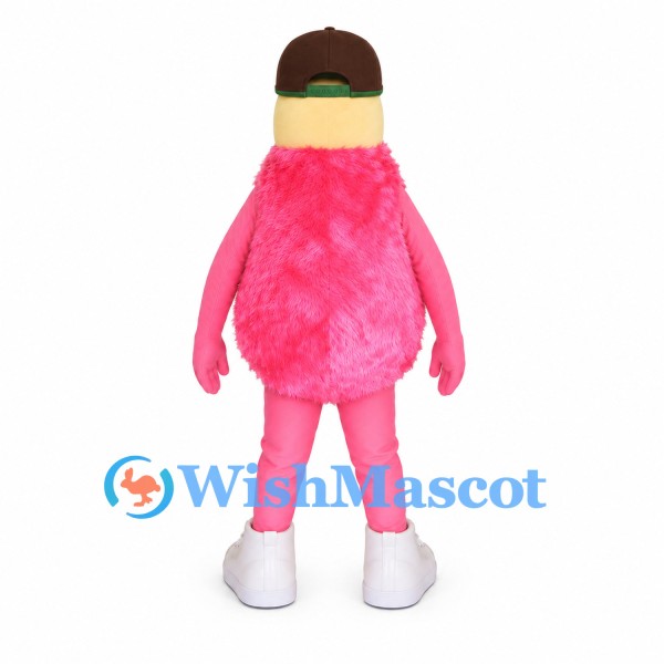 Monster Mascot Costume in Pink with Black Glasses and Gold Medal