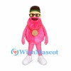 Monster Mascot Costume in Pink with Black Glasses and Gold Medal