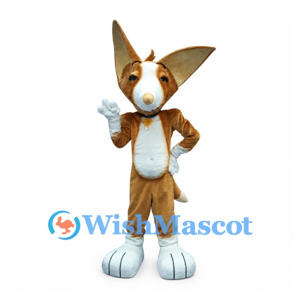 Fox Mascot Costume in Brown with Oversized Ears and White Paws
