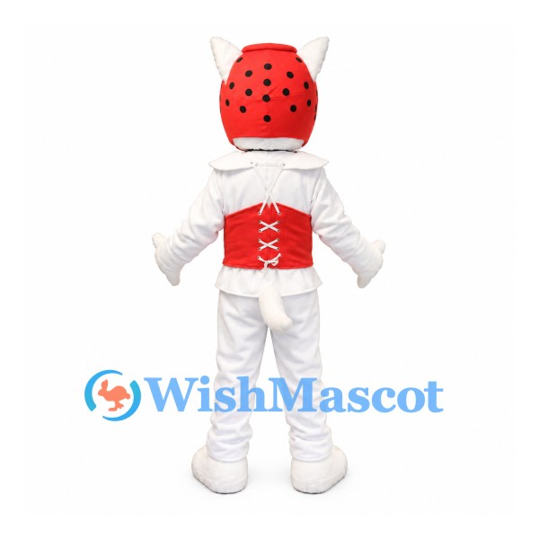 Dog Mascot Costume in White with Red Sports Helmet and Vest