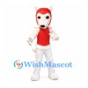 Dog Mascot Costume in White with Red Sports Helmet and Vest