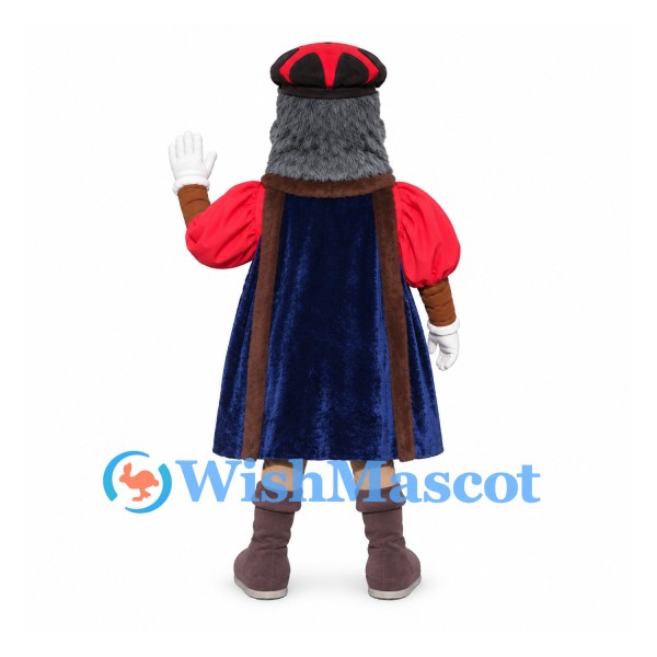 Man Mascot Costume with Long Black Beard and Red Medieval Robe