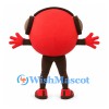 Smiley Face Mascot Costume in Red with Black Headphones
