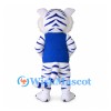 Tiger Mascot Costume in White and Blue with Blue Vest