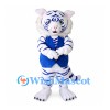 Tiger Mascot Costume in White and Blue with Blue Vest