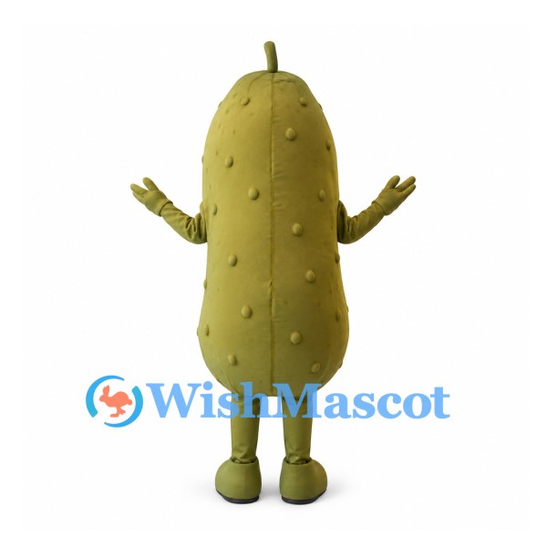 Pickle Mascot Costume in Olive Green with Raised Bumps and Smiling Face