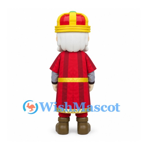 King Mascot Costume with White Beard and Red Gold Crown