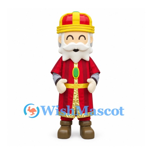 King Mascot Costume with White Beard and Red Gold Crown