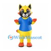 Cat Mascot Costume in Yellow with Blue Shirt and Orange Paws