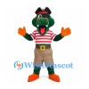Crocodile Mascot Costume with Pirate Hat and Red Striped Shirt
