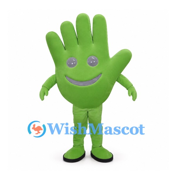 Hand Mascot Costume in Green with Smiling Palm