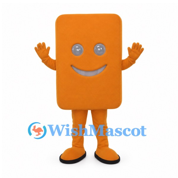 Block Mascot Costume in Orange with Smiling Face